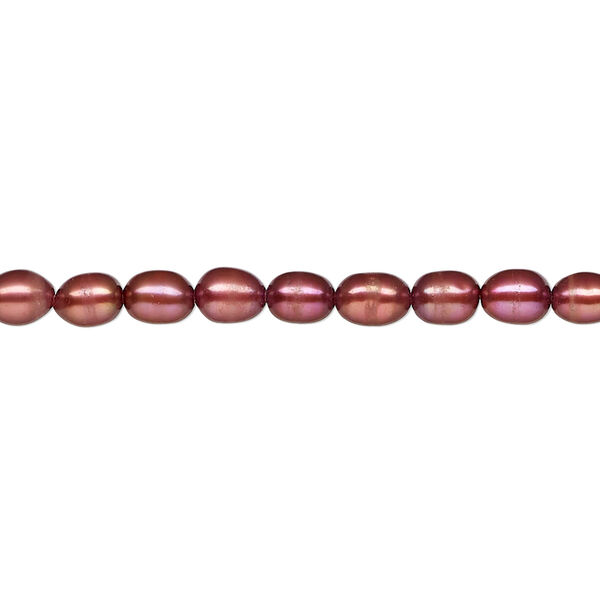 Pearl, cultured freshwater (dyed), pomegranate, 4-5mm rice, C grade, Mohs hardness 2-1/2 to 4. Sold per 15-inch strand. image number 0