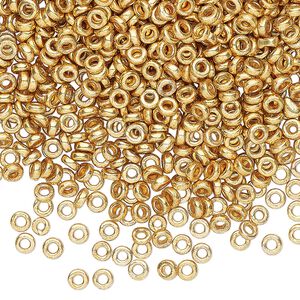 Seed bead, Miyuki, glass, pkg/50g, 3x1.3mm spacer rondelle, opaque gold finish, (SPR3-4202).
