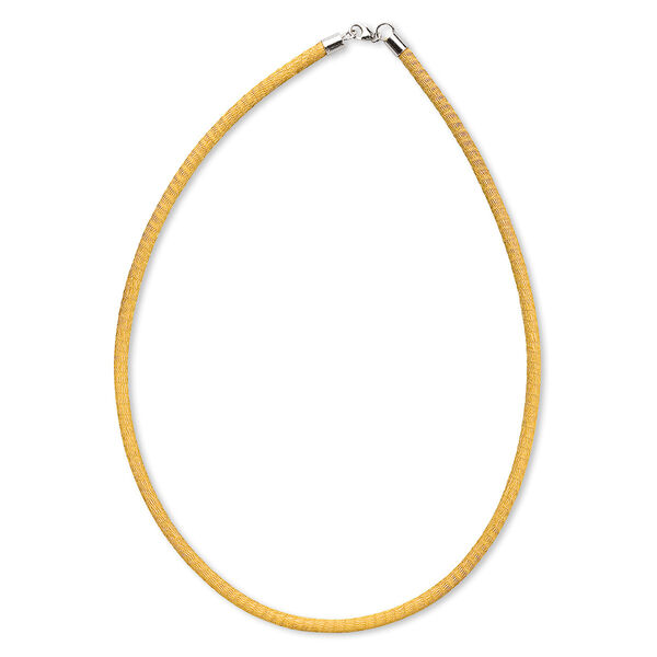 Necklace, imitation leather with imitation rhodium-finished silver and brass, yellow, 3-4mm, 18 inches with lobster claw clasp. Sold individually. image number 0