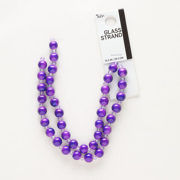 Bead mix, glass pearl and acrylic, opaque purple and translucent light purple, 7-8mm uneven round and 4x3mm faceted rondelle. Sold per 15-inch strand, approximately 75 beads. image number 0