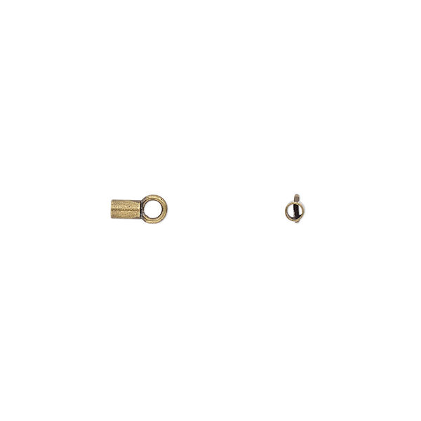 Crimp end, antique gold-plated brass, 3.5x2mm tube with loop, 1.5mm inside diameter. Sold per pkg of 100. image number 0