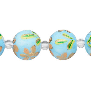 Bead, glass 1pkg8, multicolored, 14mm round with hand-painted flower.