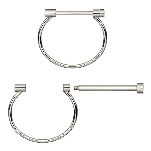 Bracelet, bangle, stainless steel, 4mm wide with 57x9mm threaded removable bar, 8 inches. Sold individually. image number 0