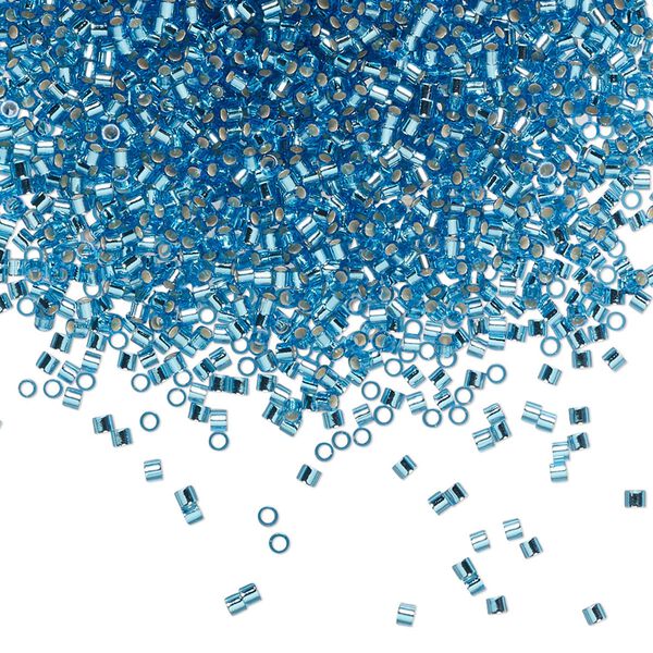 Seed bead, Delica®, glass, pkg/250g, #15 round, transparent silver-lined Capri blue (DBS-0149). image number 0