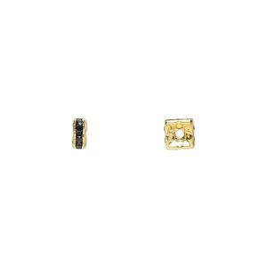 Bead, glass rhinestone and gold-finished brass, black, 4x2mm squaredelle. Sold per pkg of 10.