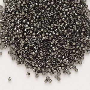 Seed bead, Delica®, glass, pkg/50g, #11 round, opaque nickel-plated dyed color dark grey (DB-0452).