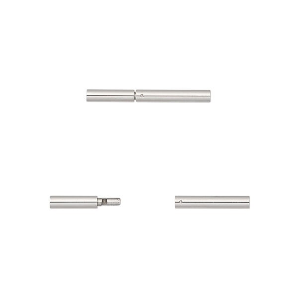 Clasp, slide lock, stainless steel, 18x2mm round tube with glue-in ends, 1.3mm inside diameter. Sold individually. image number 0
