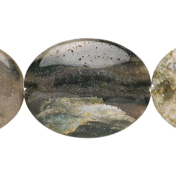 Ocean jasper 1pkg1, flat oval bead natural B grade, 15.5-16 inch 50x40mm image number 0