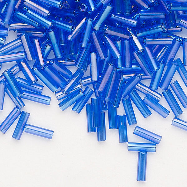 Bead, Preciosa Ornela Czech glass, bugle bead, pkg/50g, 1/4 inch, rainbow translucent blue, (31100). image number 0