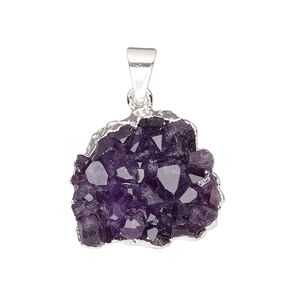 Amethyst druzy / copper / brass 1pkg1, silver-plated hand-cut freeform pendant natural 22x21mm-24x19mm