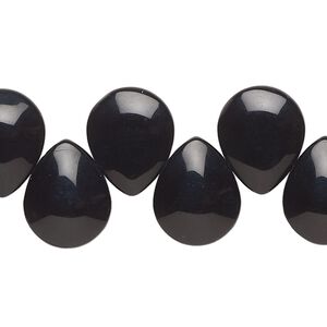Bead, glass, opaque black, 15x12mm top-drilled puffed teardrop. Sold per 14-inch strand, approximately 40 beads.