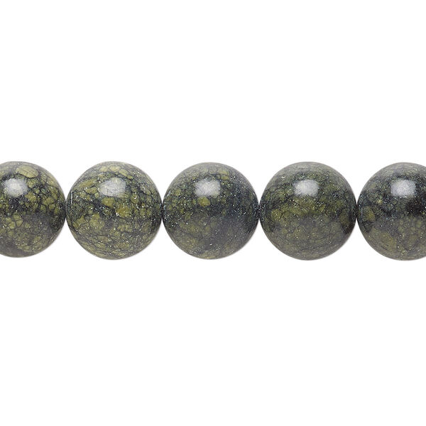 Bead, Russian serpentine (natural), 10mm round, B grade, Mohs hardness 2-1/2 to 5. Sold per 15-1/2" to 16" strand. image number 0