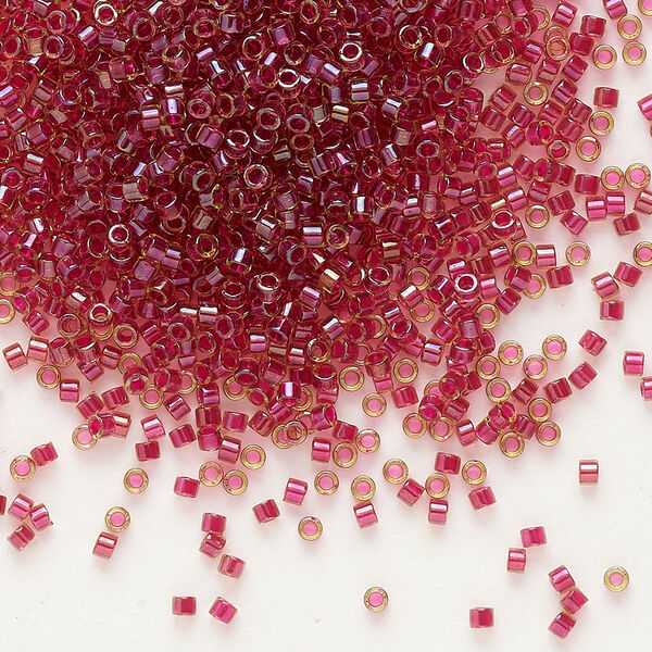 Seed bead, Delica®, glass, pkg/7.5g, #11 round, translucent cranberry-lined luster light topaz (DB-0282). image number 0
