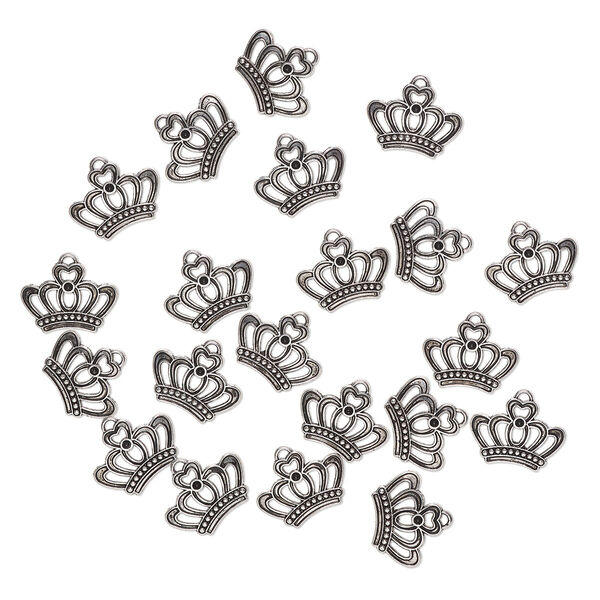 Charm, "pewter" (zinc-based alloy), pkg/20, 23x17mm single-sided domed crown, antique silver finish. image number 0