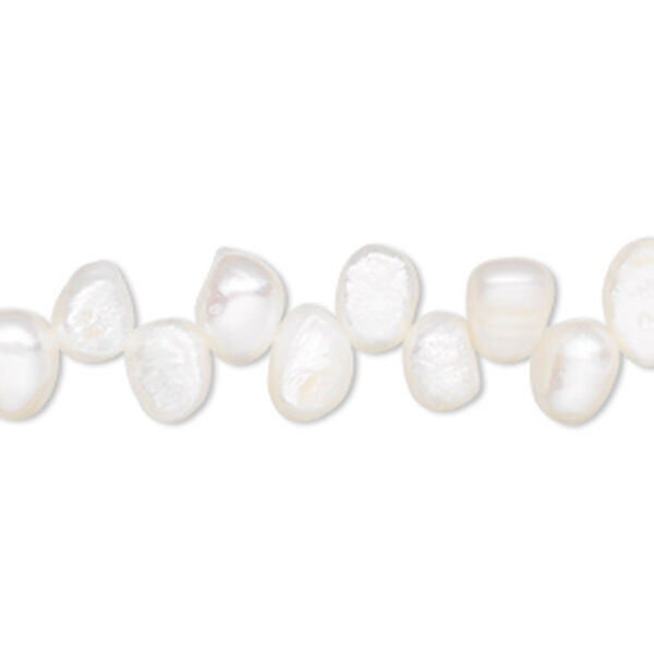 Pearl, cultured freshwater (bleached), white, 8x6mm-11x7mm top-drilled flat-sided potato, C grade. Sold per 15-inch strand. image number 0