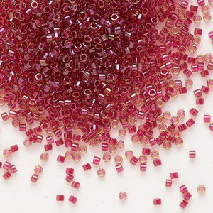 Seed bead, Delica®, glass, pkg/50g, #11 round, translucent cranberry-lined luster light topaz (DB-0282).