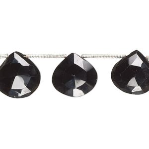 Black spinel 1pkg12, hand-cut top-drilled faceted puffed teardrop bead 12-14mm