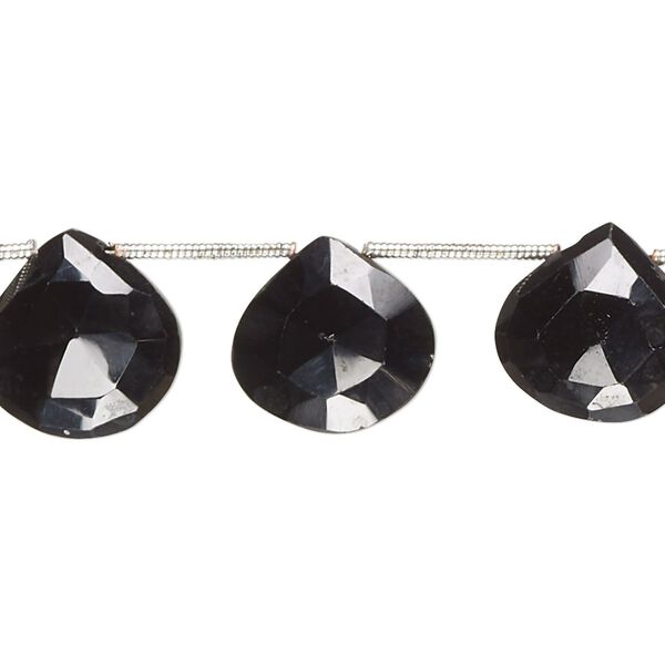 Black spinel 1pkg12, hand-cut top-drilled faceted puffed teardrop bead 12-14mm image number 0
