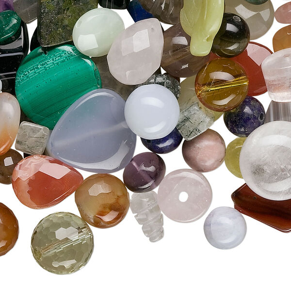 Bead mix, multi-gemstone (natural / dyed / manmade), mixed colors, 4-35mm mixed shape, C grade. Sold per 6-ounce pkg, approximately 70-140 beads. image number 0