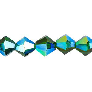 Bead 1pk translucent emerald green AB, Celestial Crystal® 10mm bicone 8 inch