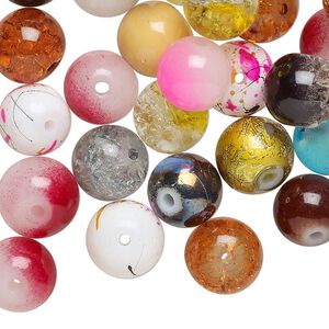 Bead mix, glass, opaque mixed colors, 8-10mm round. Sold per 5-ounce pkg, approximately 90 beads.