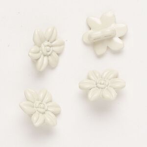 Spacer bar, "pewter" (zinc-based alloy) and enamel, cream, 14x12mm 2-strand flower, fits up to 4mm beads. Sold per pkg of 4.