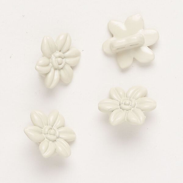 Spacer bar, "pewter" (zinc-based alloy) and enamel, cream, 14x12mm 2-strand flower, fits up to 4mm beads. Sold per pkg of 4. image number 0