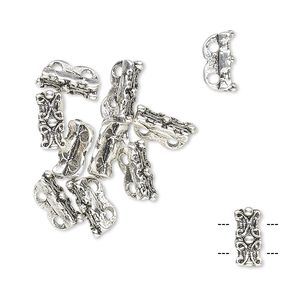 Spacer bar, antiqued "pewter" (zinc-based alloy), 10x4mm 2-strand rectangle, fits up to 4mm bead. Sold per pkg of 10.