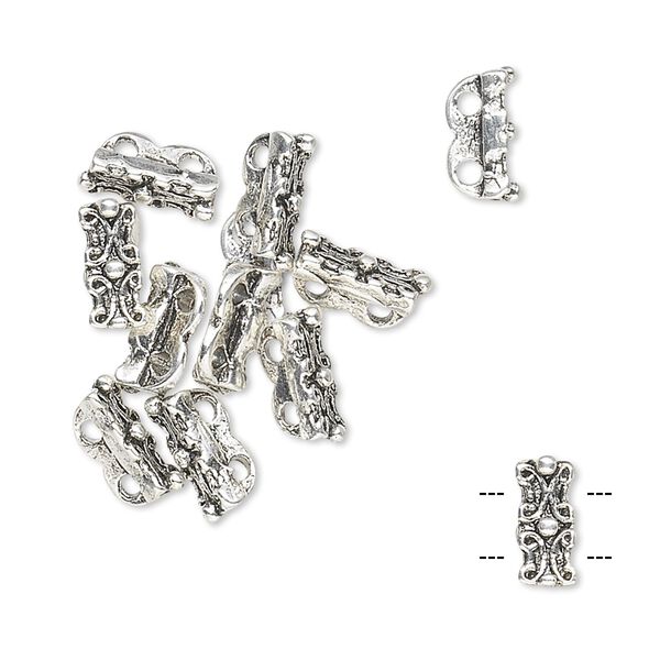 Spacer bar, antiqued "pewter" (zinc-based alloy), 10x4mm 2-strand rectangle, fits up to 4mm bead. Sold per pkg of 10. image number 0