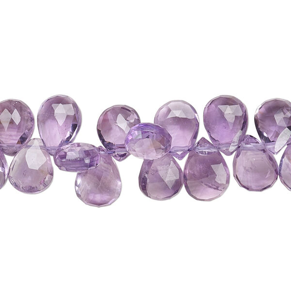 Bead, amethyst (natural), 8x6mm-12x8mm hand-cut top-drilled faceted puffed teardrop with 0.4-1.4mm hole, B grade, Mohs hardness 7. Sold per 8-inch strand. image number 0