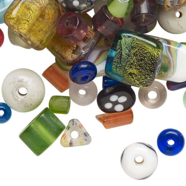 Bead mix, lampworked glass, opaque and translucent mixed colors, 7x5mm - 20mm mixed shapes. Sold per 4-ounce pkg, approximately 70 beads. image number 0