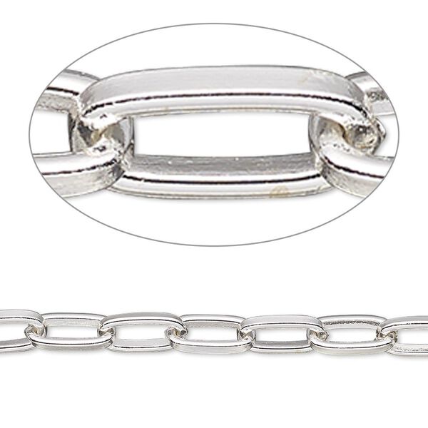 Chain, silver-plated steel, 4mm long cable. Sold per 50-foot spool. image number 0
