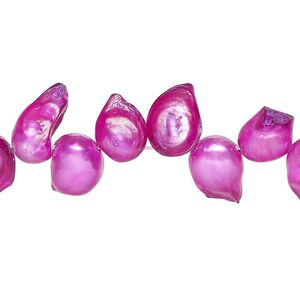 Pearl, cultured freshwater (dyed), purple, 8x7mm-14x10mm baroque with 0.4mm hole, D grade, Mohs hardness 2-1/2 to 4. Sold per 15-inch strand.
