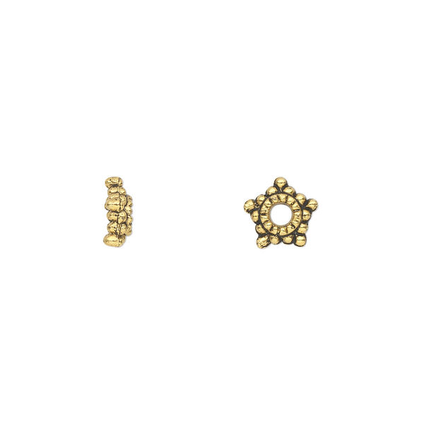 Bead cap, antique gold-finished "pewter" (zinc-based alloy), 8x2mm star, fits 6-10mm bead. Sold per pkg of 100. image number 0