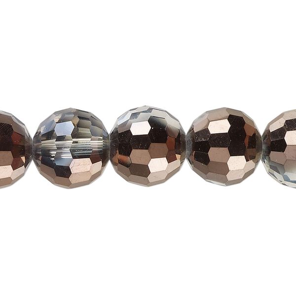 Bead, glass, translucent grey half-copper, 12mm checkerboard faceted round. Sold per 8-inch strand, approximately 15 beads. image number 0
