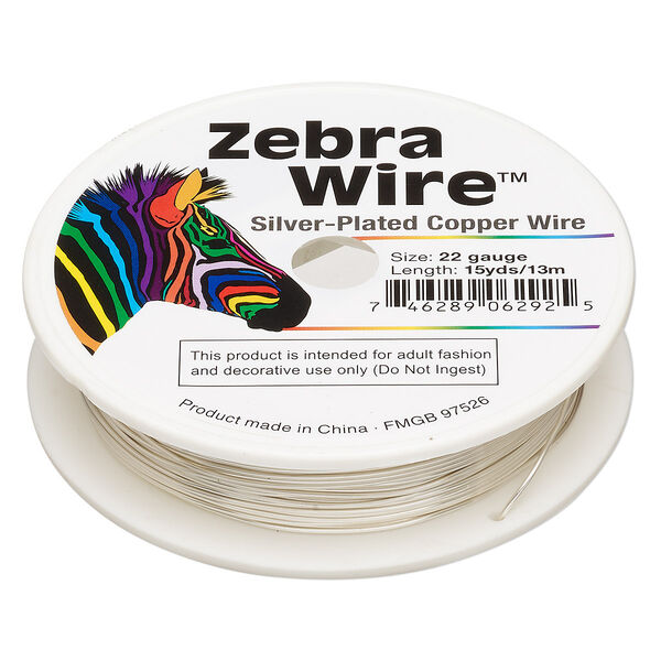 Wire, Zebra Wire™, silver-plated copper, round, 22 gauge. Sold per 15-yard spool. image number 0