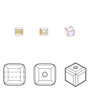 Bead 48pk rose water opal shimmer, Crystal Passions® 4mm cube 5601