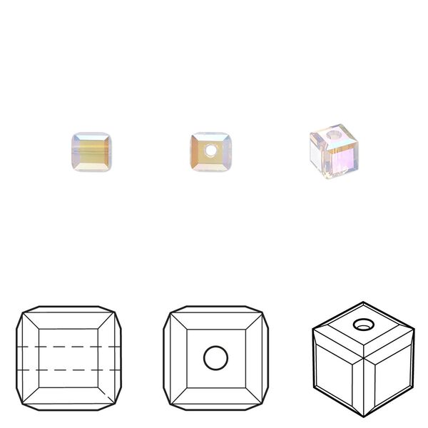 Bead 48pk rose water opal shimmer, Crystal Passions® 4mm cube 5601 image number 0