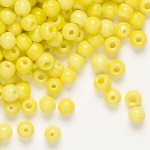 Bead 1pkg1, glass, opaque yellow, 4-5mm round, 4 ounces