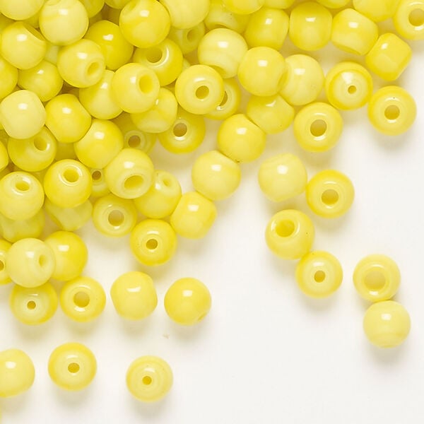 Bead 1pkg1, glass, opaque yellow, 4-5mm round, 4 ounces image number 0