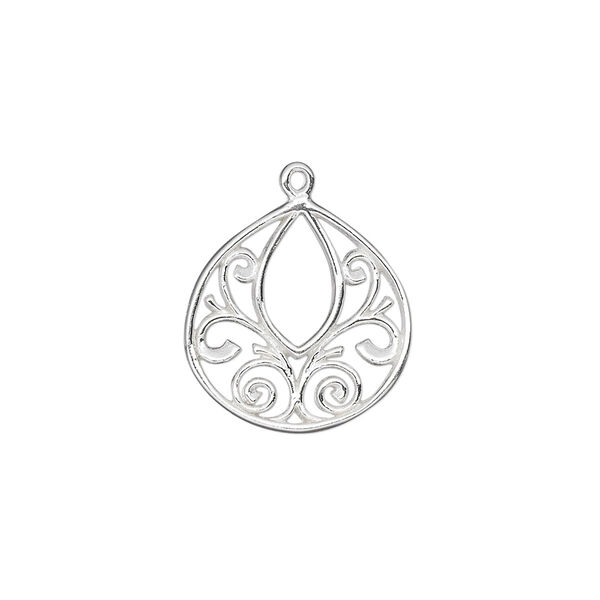 Drop, sterling silver, 17x16mm single-sided filigree teardrop. Sold individually. image number 0
