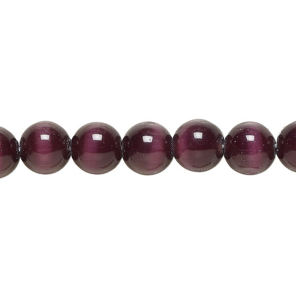 Bead, cat's eye glass (fiber optic glass), purple, 8mm round, quality grade. Sold per 15-1/2" to 16" strand. image number 0