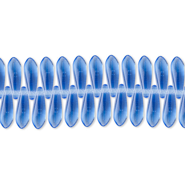 Bead, Czech pressed glass, transparent light cobalt, 10x3mm top-drilled dagger. Sold per 15-1/2" to 16" strand, approximately 190-200 beads. image number 0