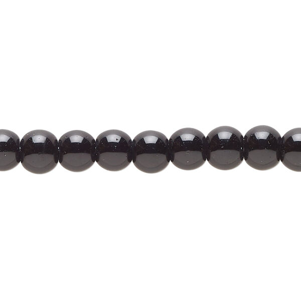 Bead, glass, opaque black, 5-6mm round, economy grade. Sold per 15-inch strand. image number 0