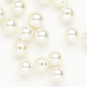 Glass 1pkg1, round bead 2 ounce off-white 8mm
