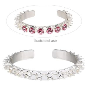 Bracelet, cuff, silver-plated brass, 9mm wide cupchain with (18) SS29 settings, adjustable from 7-1/2 to 8-1/2 inches. Sold individually.