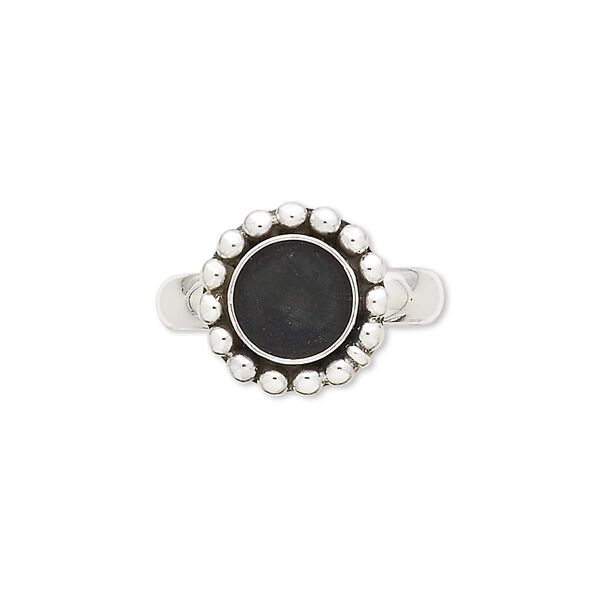 Ring, antiqued sterling silver, 4mm wide with beaded rim and 8mm round setting, size 7. Sold individually. image number 0
