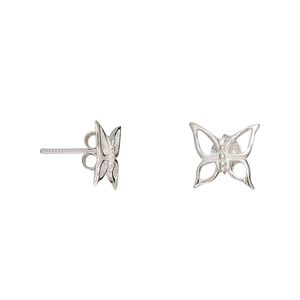 Earstud, sterling silver, 10mm butterfly with post. Sold per pair.