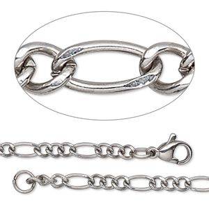 Chain, stainless steel, 3.5mm figaro, 20 inches with lobster claw clasp. Sold individually.