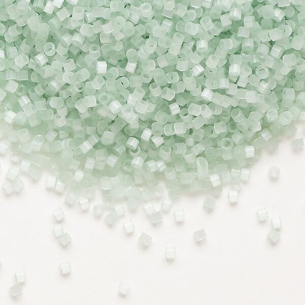 Seed bead, Delica®, glass, pkg/7.5g, #11 round, opaque silk glass enamel mint green (DB-0828-1). image number 0